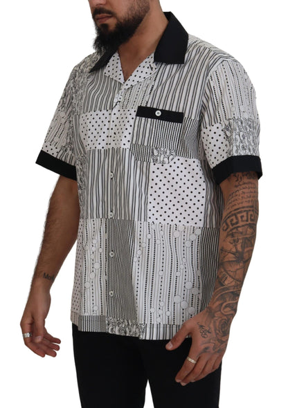 Dolce & Gabbana Weiß Schwarz Gemustertes Button Down Hemd