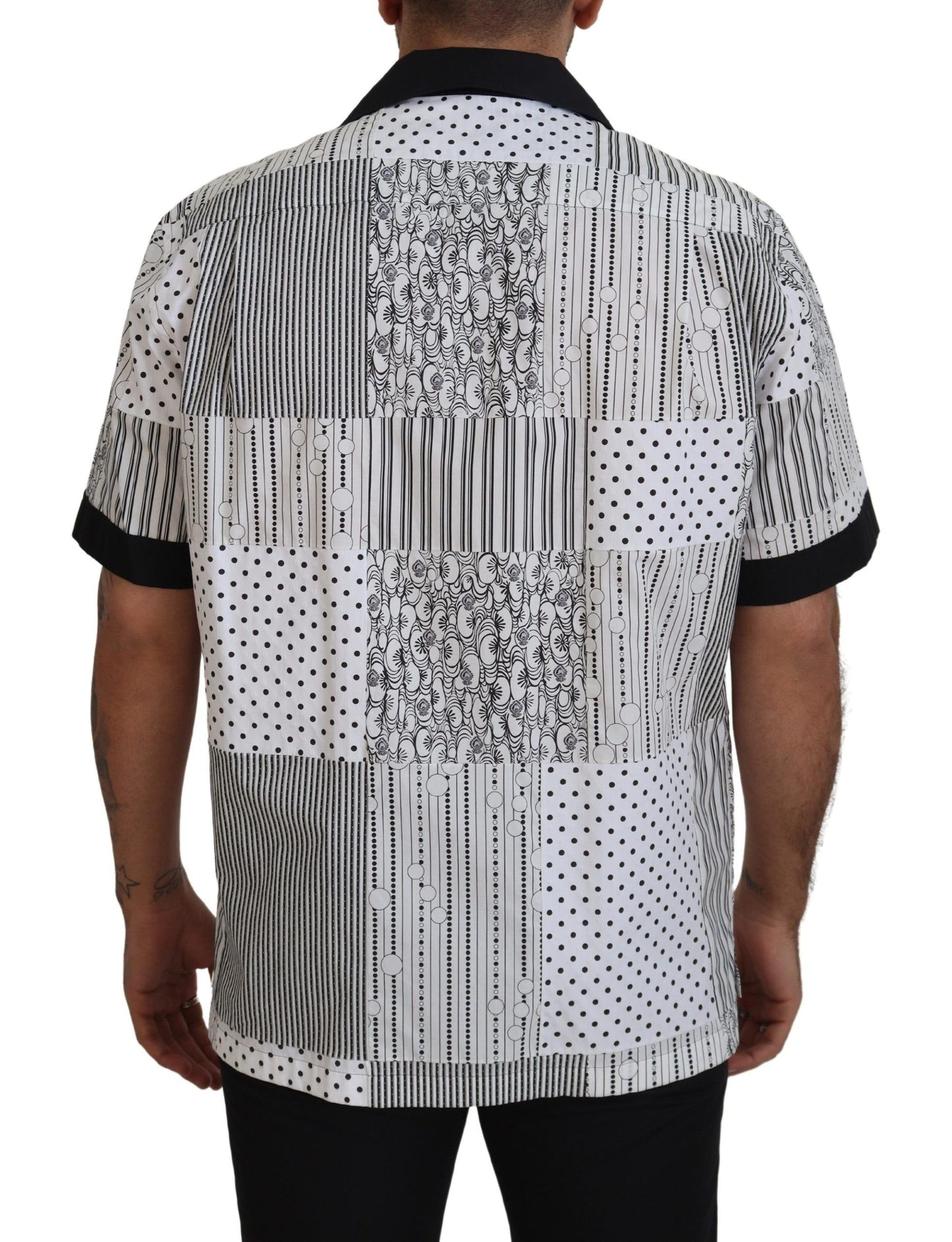 Dolce & Gabbana Weiß Schwarz Gemustertes Button Down Hemd