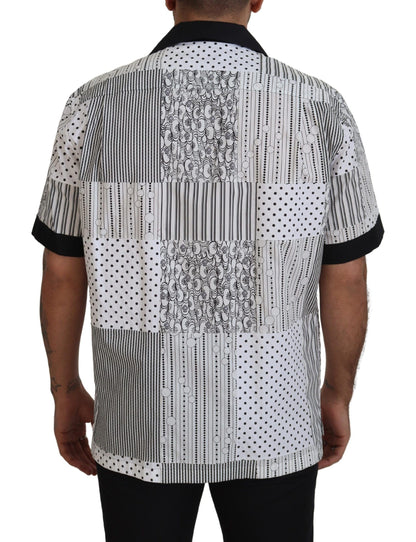 Dolce & Gabbana Weiß Schwarz Gemustertes Button Down Hemd