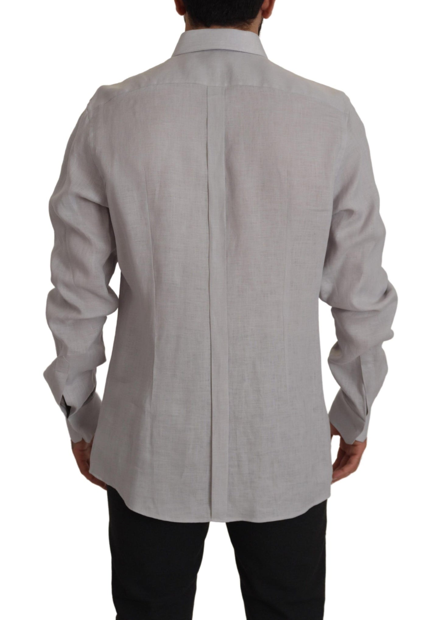 Dolce &amp; Gabbana Elegant grey slim fit linen shirt