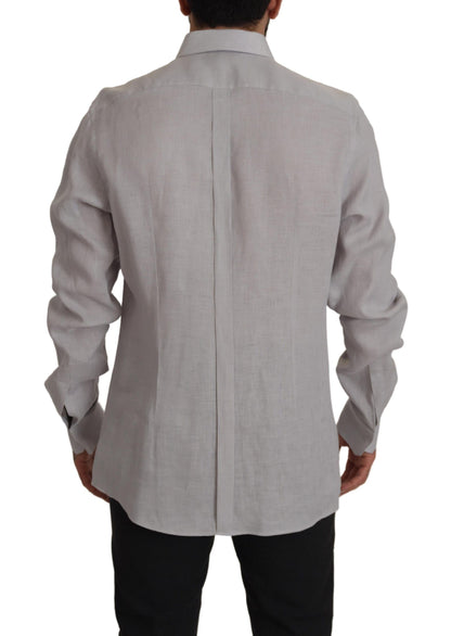 Dolce &amp; Gabbana Elegant grey slim fit linen shirt