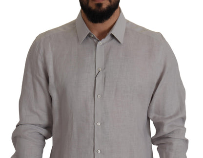 Dolce &amp; Gabbana Elegant grey slim fit linen shirt