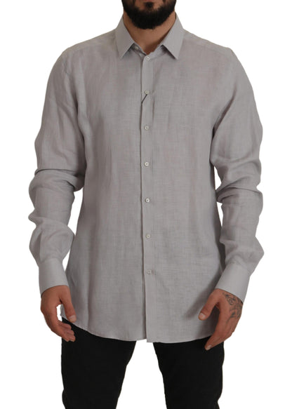 Dolce &amp; Gabbana Elegant grey slim fit linen shirt