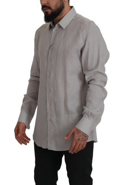 Dolce &amp; Gabbana Elegant grey slim fit linen shirt