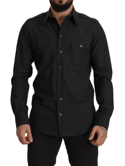 Dolce & Gabbana Dunkelgrün Baumwolle Slim Fit Casual Herrenhemd