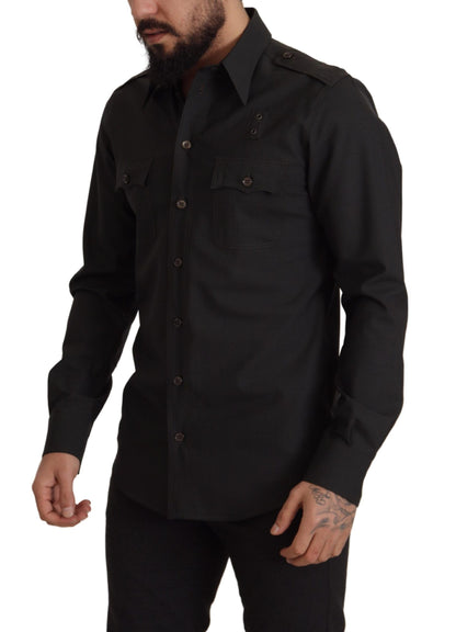 Dolce & Gabbana Dunkelgrün Baumwolle Slim Fit Casual Herrenhemd