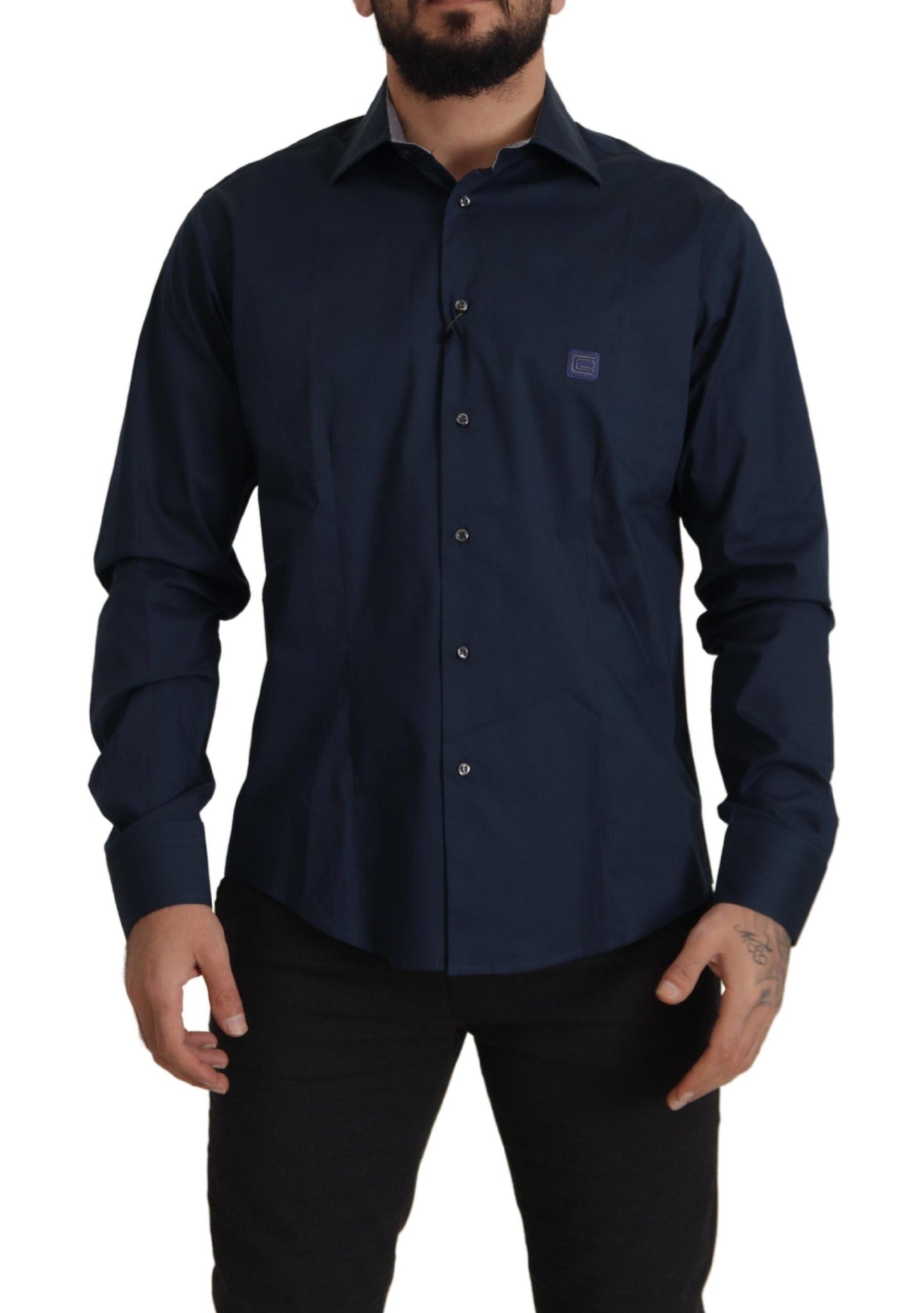 Roberto Cavalli Marineblaues formelles Hemd aus Baumwolle