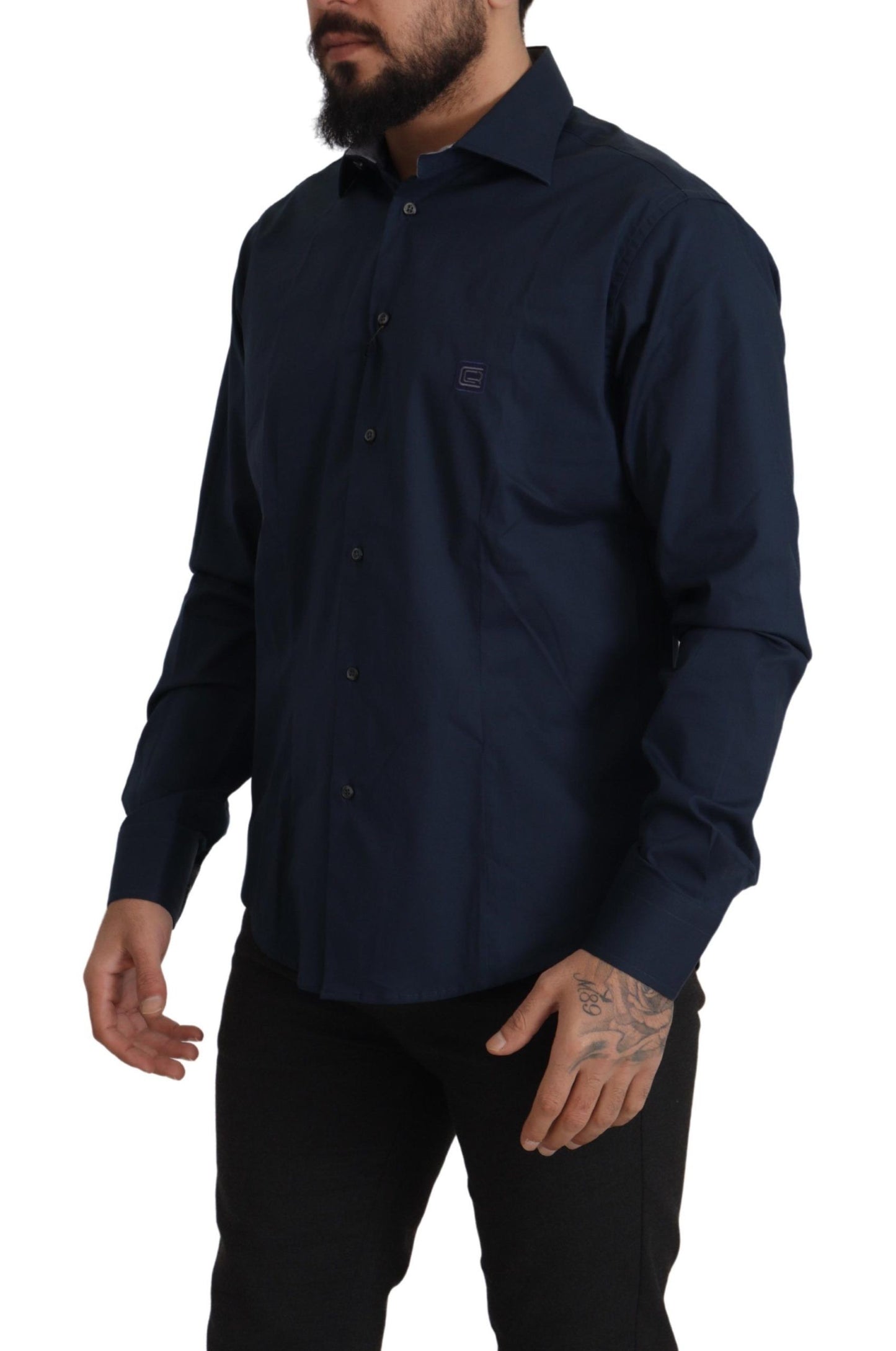 Roberto Cavalli Marineblaues formelles Hemd aus Baumwolle