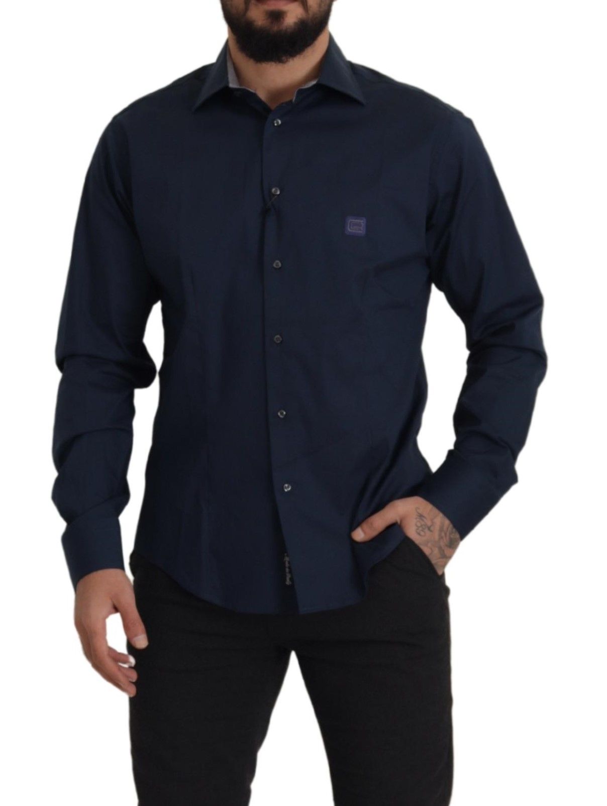 Roberto Cavalli Marineblaues formelles Hemd aus Baumwolle