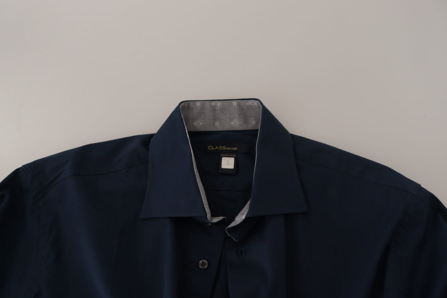 Roberto Cavalli Marineblaues formelles Hemd aus Baumwolle