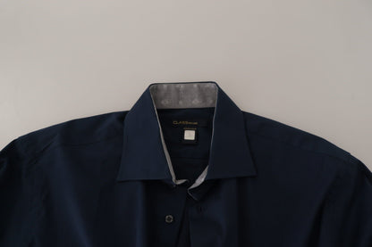 Roberto Cavalli Marineblaues formelles Hemd aus Baumwolle