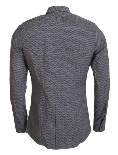 Dolce & Gabbana Grau Braun GOLD Slim Fit Kleid Formales Hemd