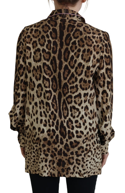 Dolce & Gabbana Braunes Leopardendruck Blusenoberteil mit langen Ärmeln