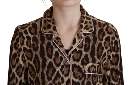 Dolce & Gabbana Braunes Leopardendruck Blusenoberteil mit langen Ärmeln