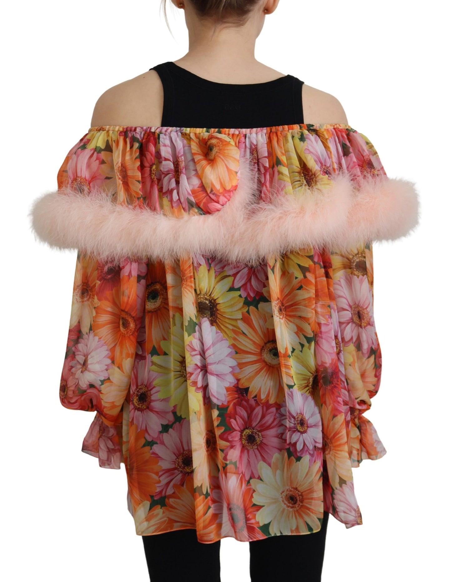 Dolce & Gabbana Multicolor Floral Pelz Shearling Bluse Top