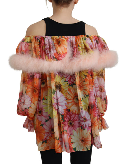 Dolce & Gabbana Multicolor Floral Pelz Shearling Bluse Top