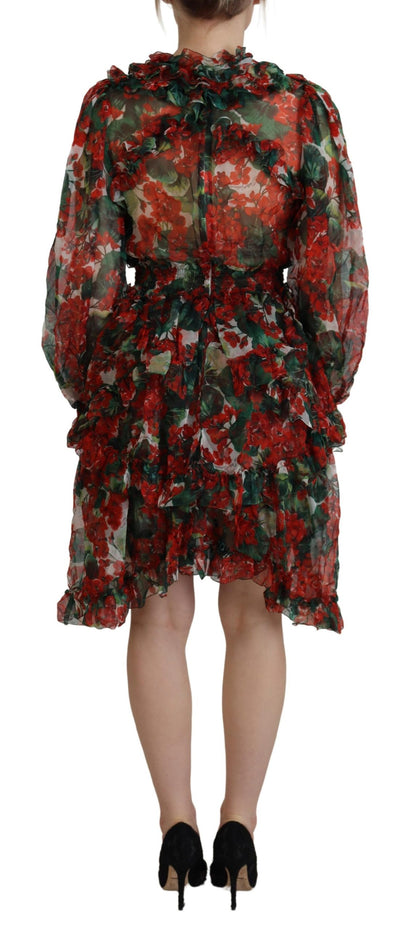 Dolce & Gabbana Multicolor Geranium A-Linie Knielanges Kleid