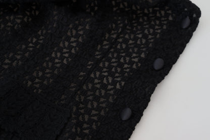 Dolce & Gabbana Schwarze Jacke mit gestricktem Knopfkragen aus Wolle