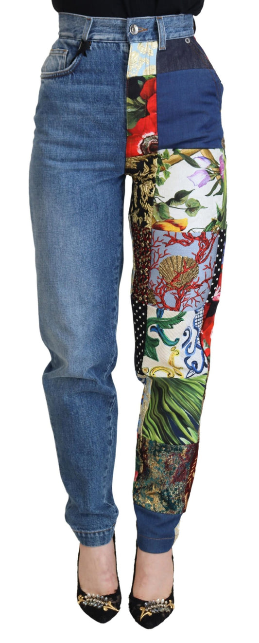 Dolce &amp; Gabbana luxury jeans in blue jacquard denim with patchwork pattern