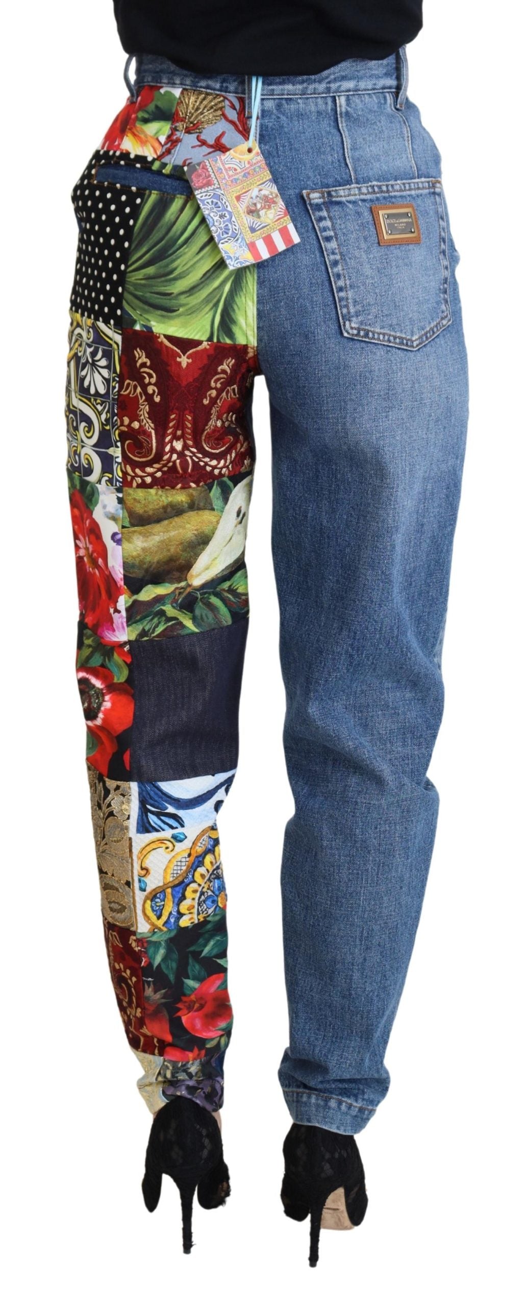 Dolce &amp; Gabbana luxury jeans in blue jacquard denim with patchwork pattern
