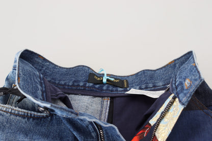 Dolce &amp; Gabbana luxury jeans in blue jacquard denim with patchwork pattern