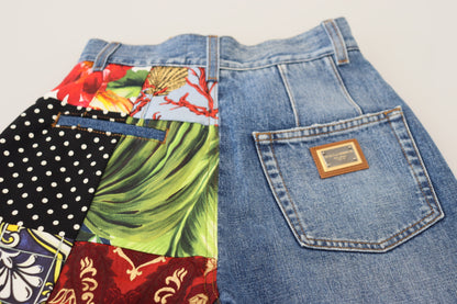 Dolce &amp; Gabbana luxury jeans in blue jacquard denim with patchwork pattern