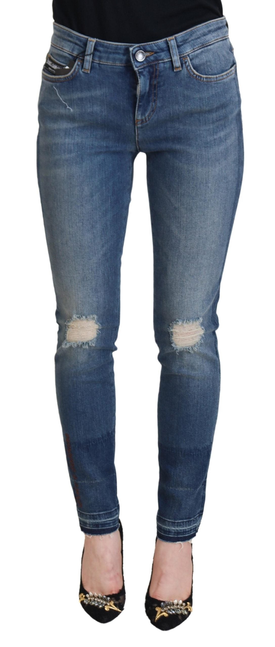 Dolce &amp; Gabbana Elegant Ripped Denim Pants - Chic Casual Wear