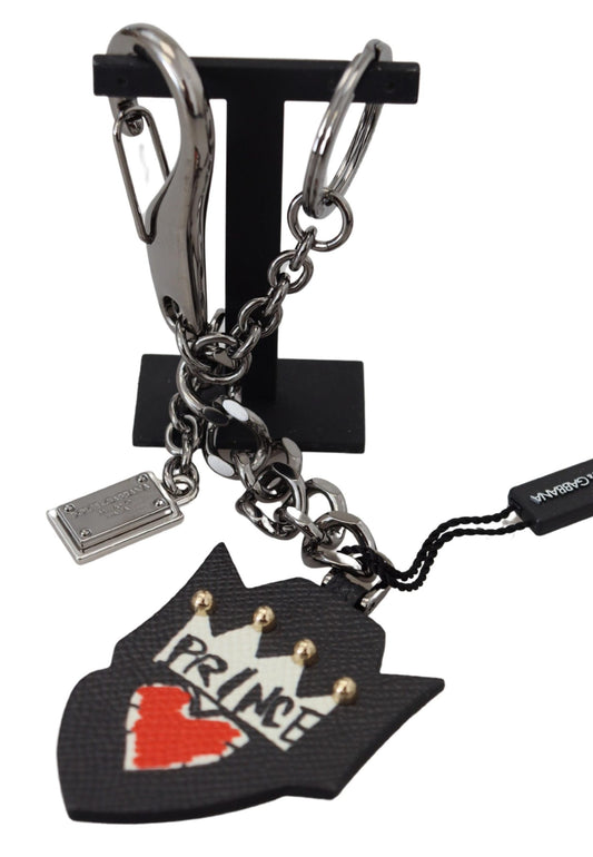 Dolce & Gabbana Black Prince Studs Logo Silber Messing Schlüsselanhänger