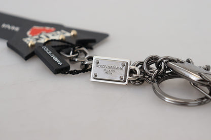 Dolce & Gabbana Black Prince Studs Logo Silber Messing Schlüsselanhänger