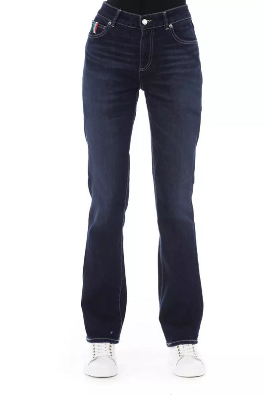 Baldinini Trend Blaue Baumwolljeans für Damen mit dreifarbigem Taschendetail
