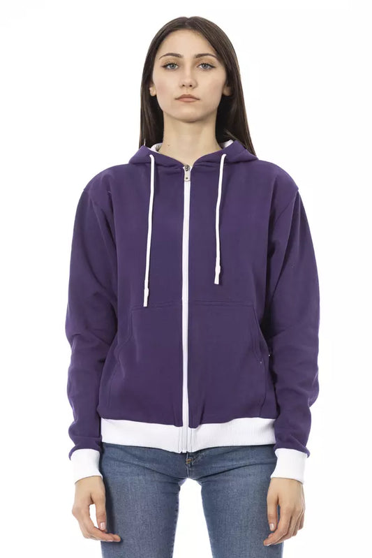 Baldinini Trend Lila Baumwollpullover für Frauen mit verstellbarer Kapuze