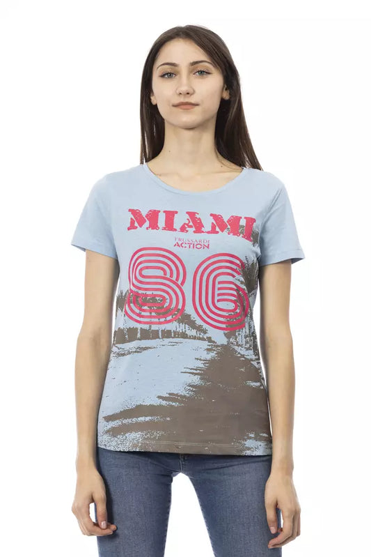 Trussardi Action Hellblaues T-Shirt aus Baumwolle für Frauen