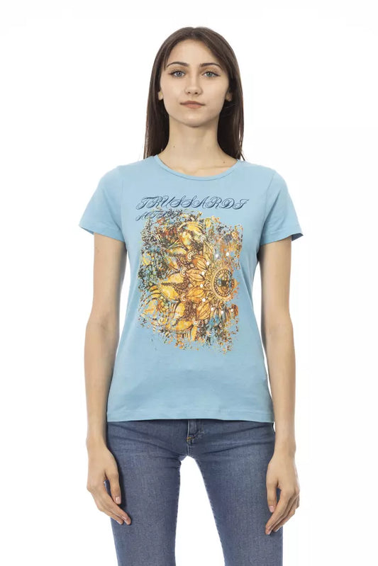 Trussardi Action Hellblaues T-Shirt aus Baumwolle für Frauen