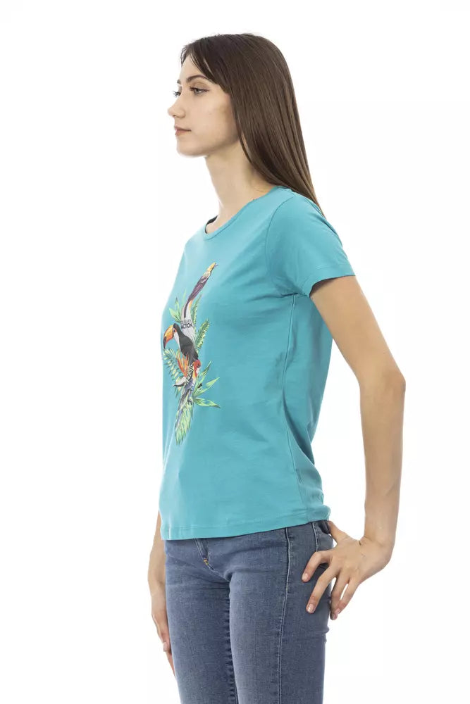 Trussardi Action Hellblaues T-Shirt aus Baumwolle für Frauen
