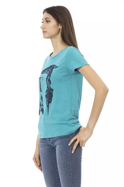 Trussardi Action Hellblaues T-Shirt aus Baumwolle für Frauen
