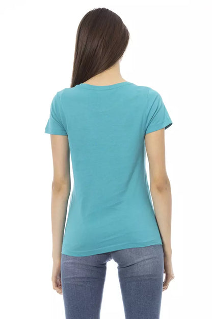 Trussardi Action Hellblaues T-Shirt aus Baumwolle für Frauen