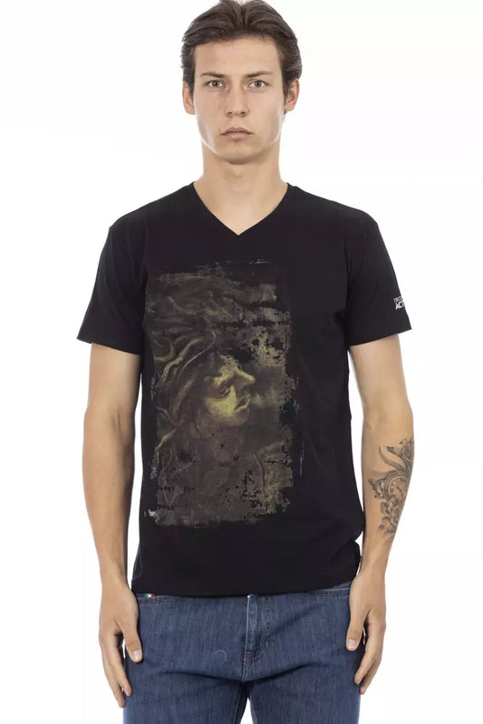 Trussardi Action Black Cotton V-Neck T-Shirt for Men