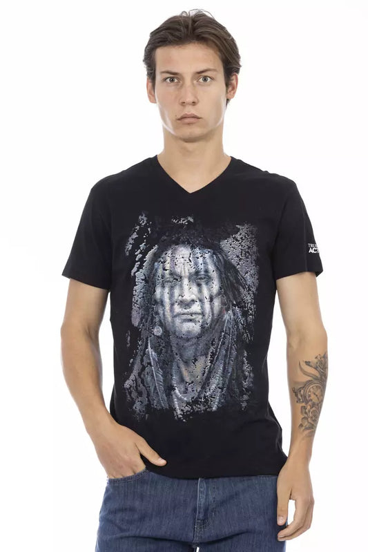 Trussardi Action Black Cotton Men's V-Neck T-Shirt