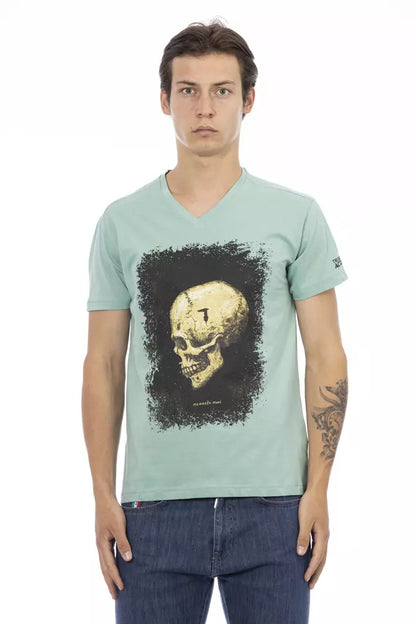 Trussardi Action Grünes Baumwolle Männer V-Ausschnitt T-Shirt