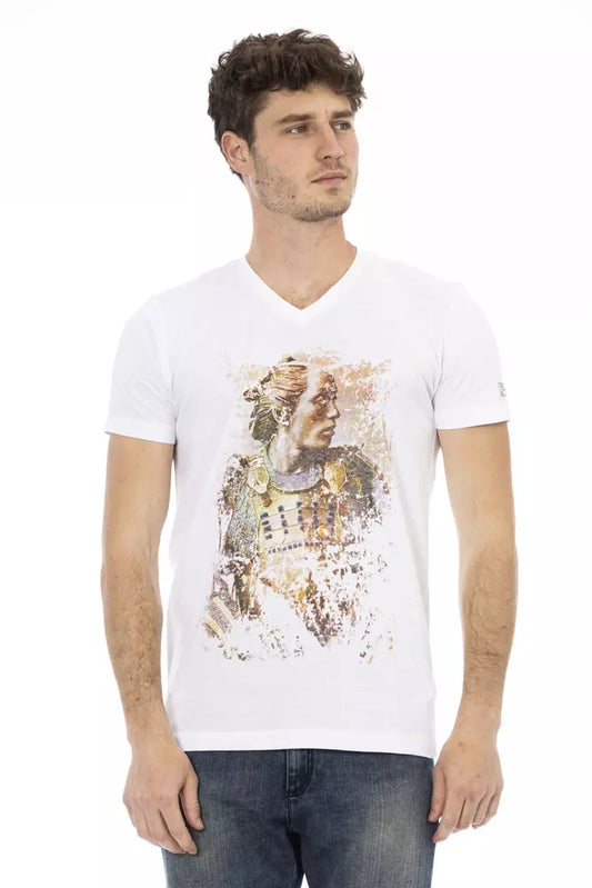 Trussardi Action T-Shirt mit V-Ausschnitt aus weißer Baumwolle für Männer