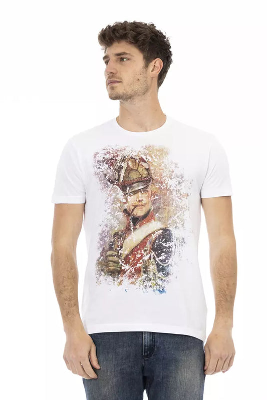 Trussardi Action Plain white cotton blend tee with graphic front