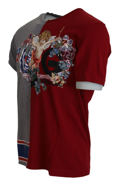 Dolce & Gabbana Rot Grau Zwei Modell DG Angel T-Shirt mit Rundhalsausschnitt