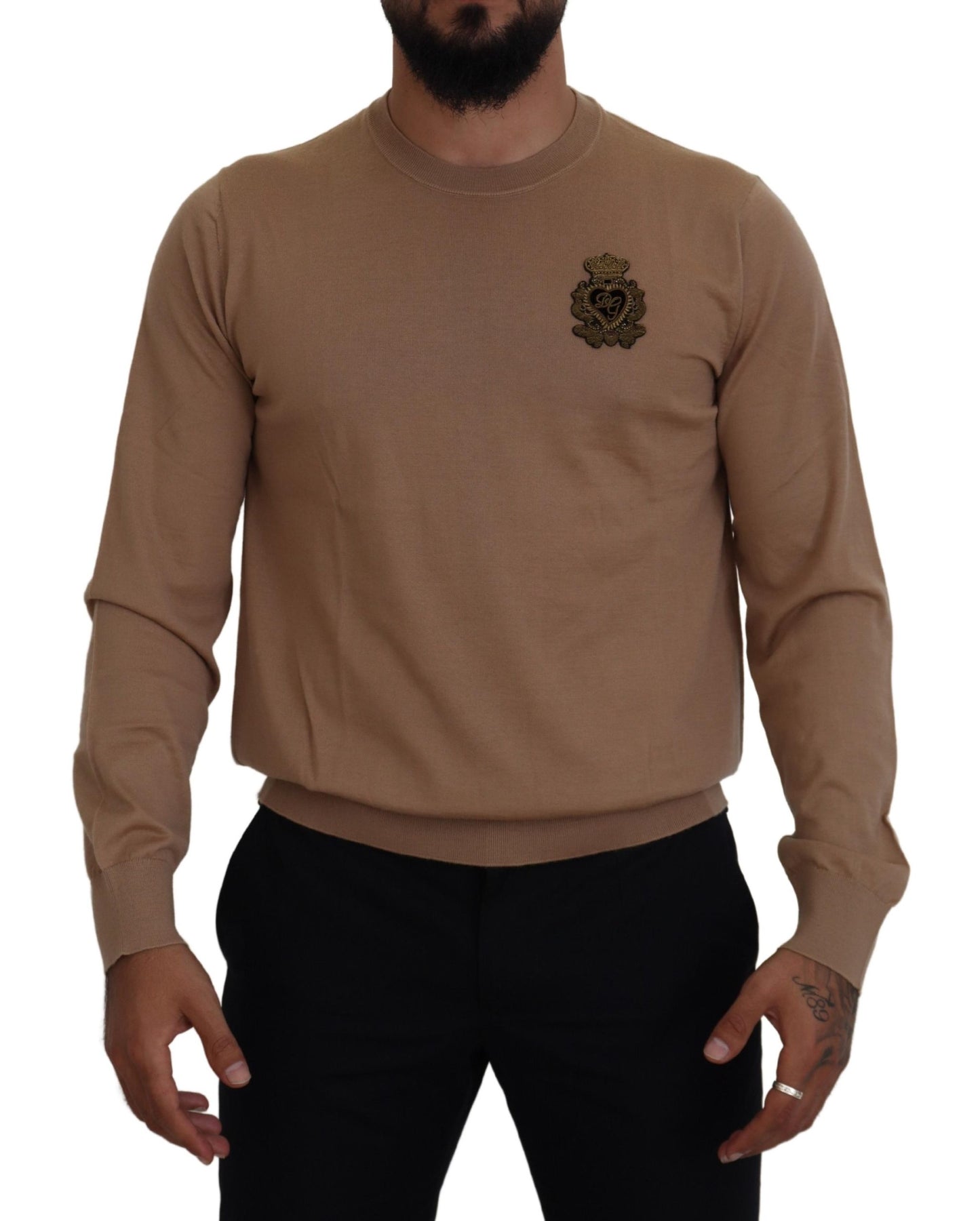 Dolce & Gabbana Beigefarbener Kaschmir-Kronen-Logo-Pullover
