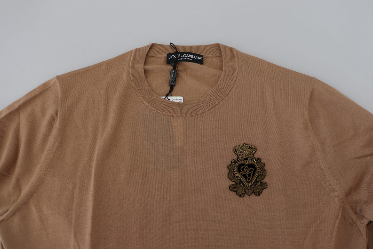 Dolce & Gabbana Beigefarbener Kaschmir-Kronen-Logo-Pullover