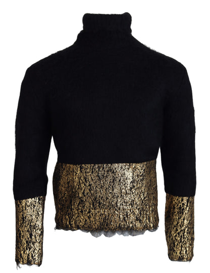 Dolce & Gabbana Schwarz-Gold-Rollkragenpullover aus Mohair Herrenpullover