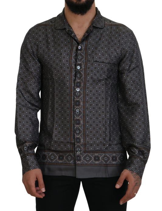 Dolce & Gabbana Graues Barock Seidensatin Freizeithemd