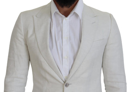 Dolce & Gabbana Weißes Leinen Slim Fit Jacke Blazer