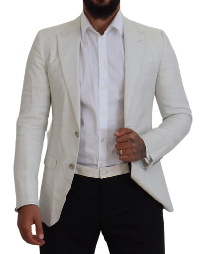 Dolce & Gabbana Weißes Leinen Slim Fit Jacke Blazer