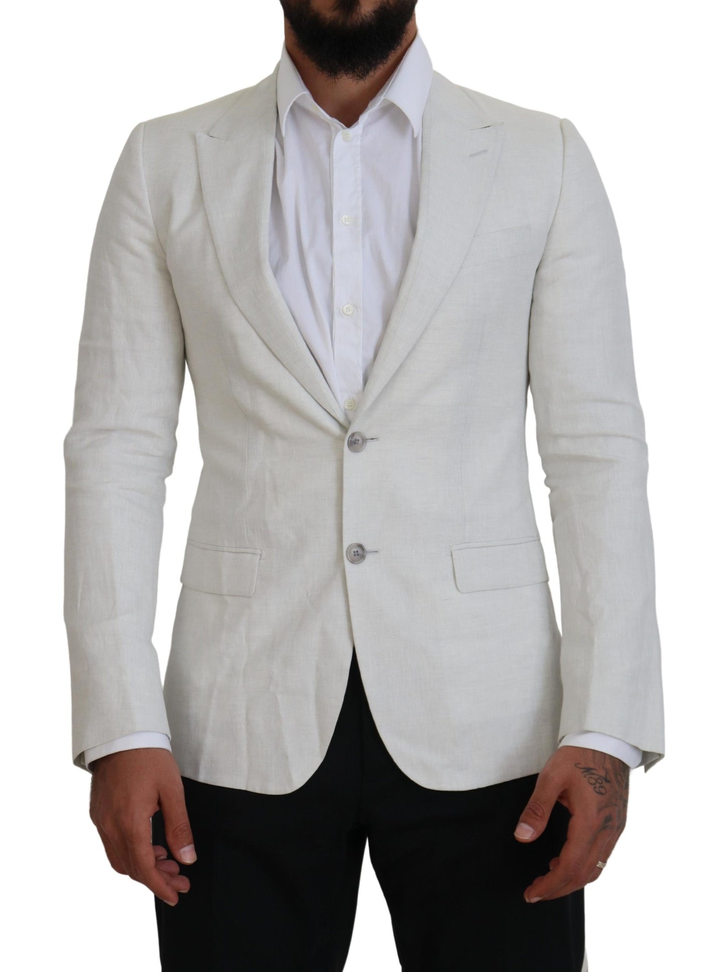 Dolce & Gabbana Weißes Leinen Slim Fit Jacke Blazer