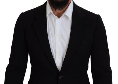 Dolce & Gabbana Schwarze Wollkrone Slim Fit Jacke Blazer